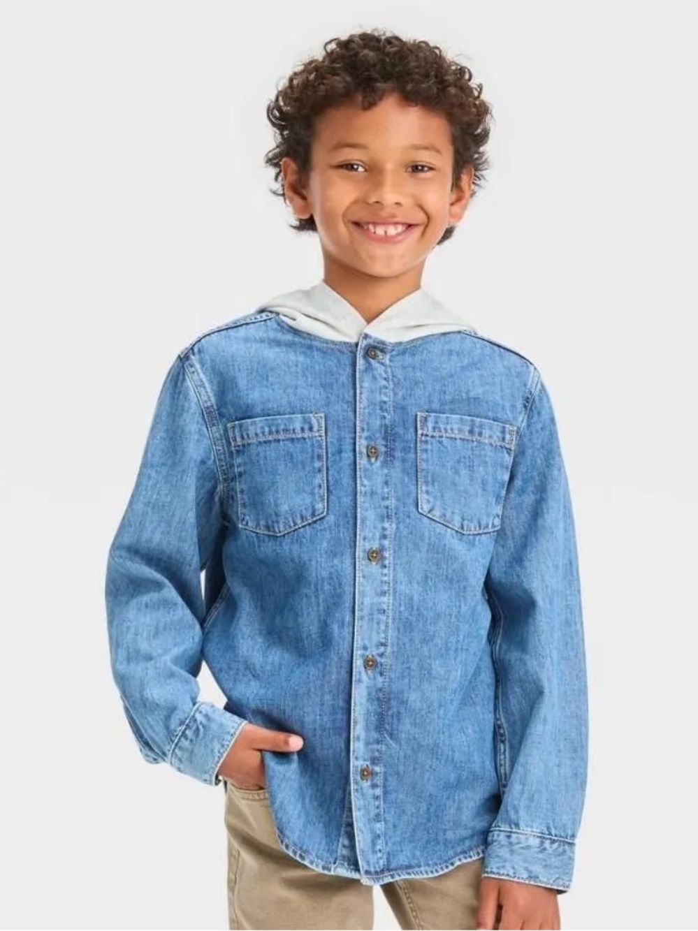 Boys' Long Sleeve Hooded Shacket - Cat & Jack™ Medium Wash